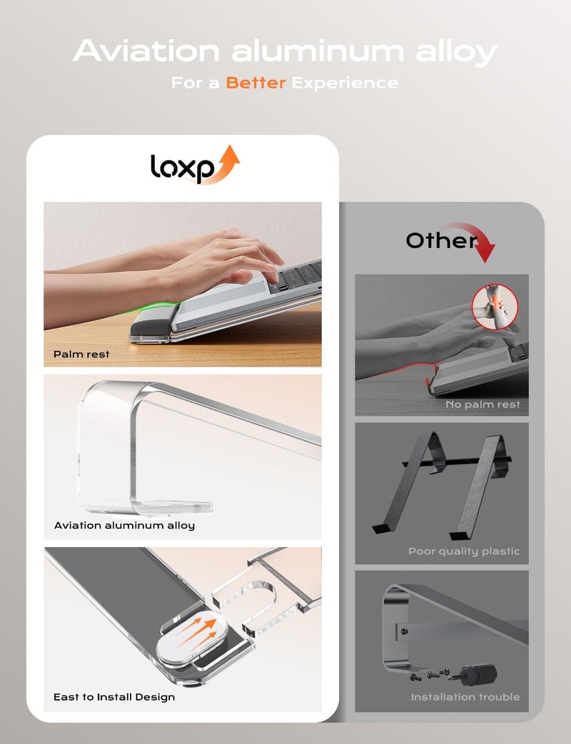 LOXP Acrylic Laptop Stand for Desk, Laptop Stand with Wrist Support, Ergonomic Detachable Laptop Riser, Acrylic Protable, Computer Stand for MacBook Air Pro, HP, Dell, XPS, HP (10-17") Laptops - Image 2